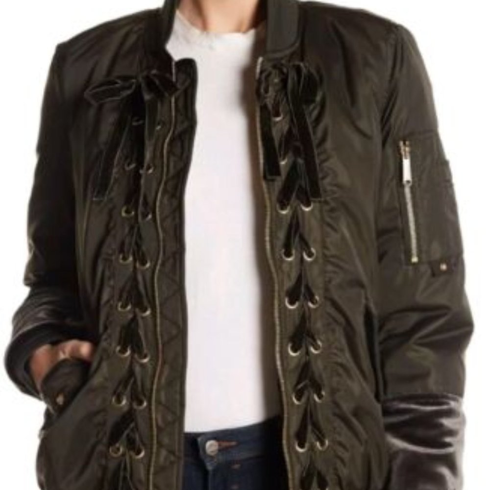 SAM EDELMAN Lace Up Velour Bomber Jacket